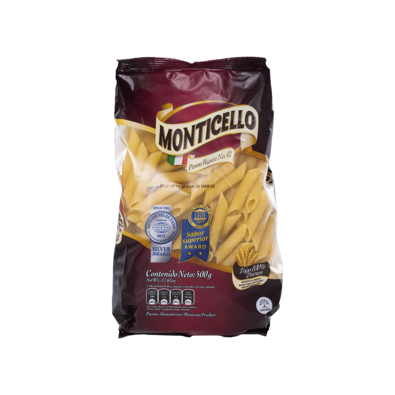 Penne Rigate No. 42 Monticello (500g) - Productos Alimenticios Doria S.A.S