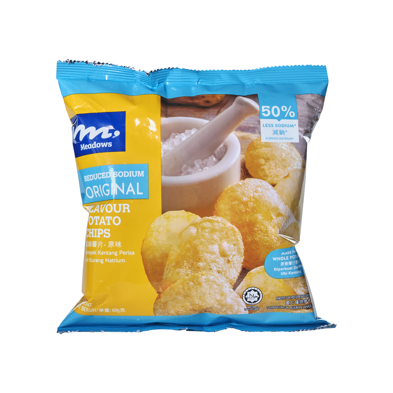 Meadows Reduced Sodium Original Potato Chips 60g Silver Quality Award