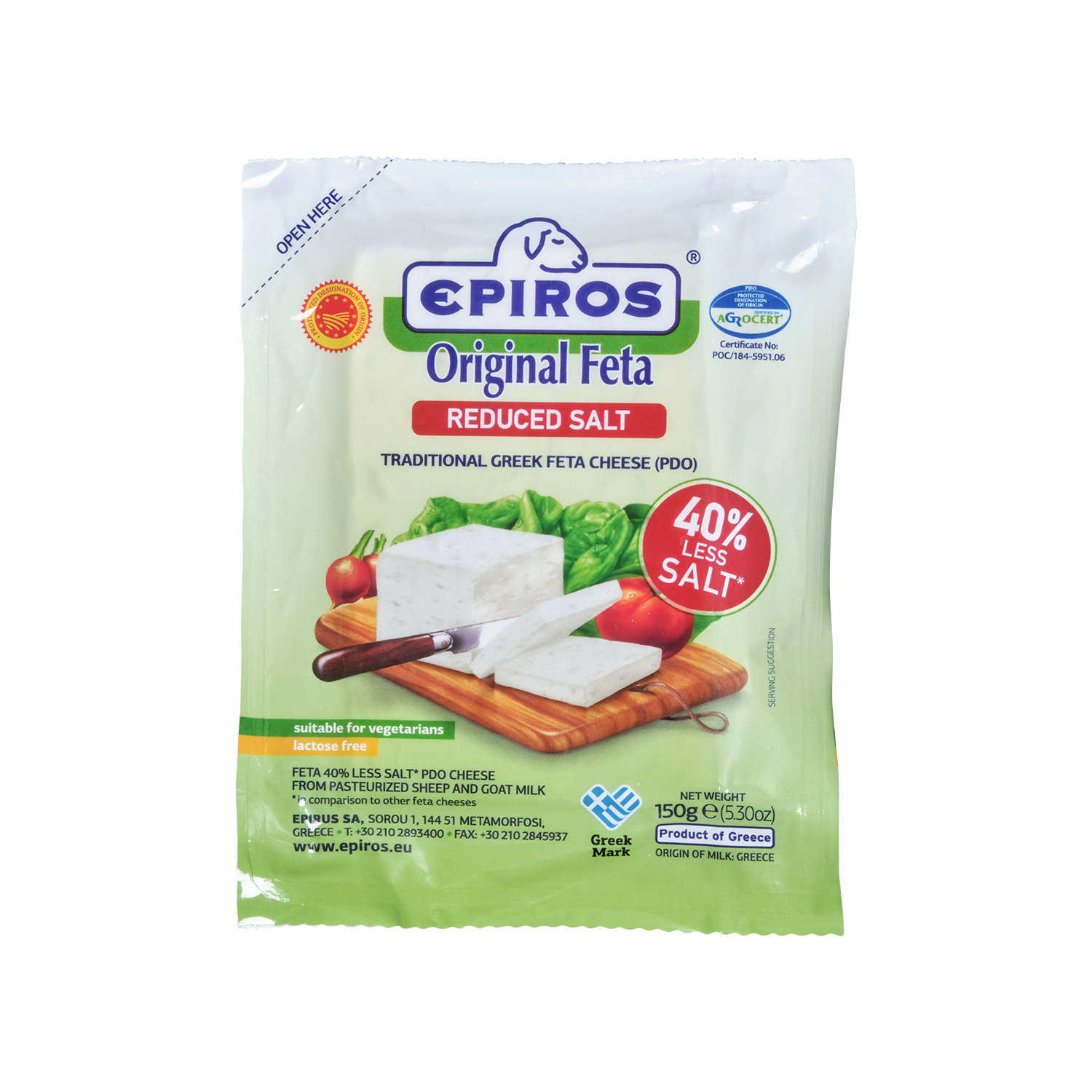 Epiros Original Feta (PDO) Cheese 40 Reduced Salt Silver Quality Award 2024 from Monde Selection