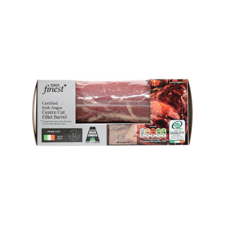 Tesco Finest Certified Irish Angus Centre Cut Beef Fillet Barrel With Bordeaux Red Wine And Ruby Port Sauce - ABP Foodgroup